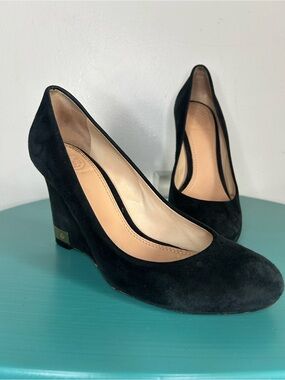Tory Burch Astoria Solid Black Suede Wedge Pumps - Women's Dress Heels
